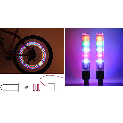 2 Pcs Bike Cycling Bicycle Wheel Tire Valve Cap Spoke Neon 5 LED Lights Lamp