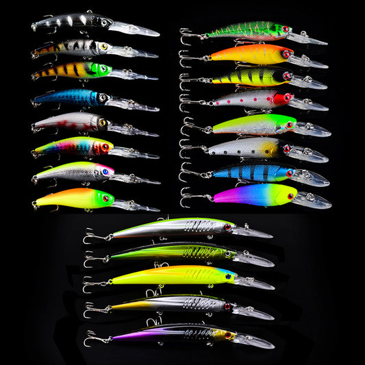 21Pcs Minnow Fishing Lure Hard Plastic Bass Saltwater Bait Treble Hook Tackle