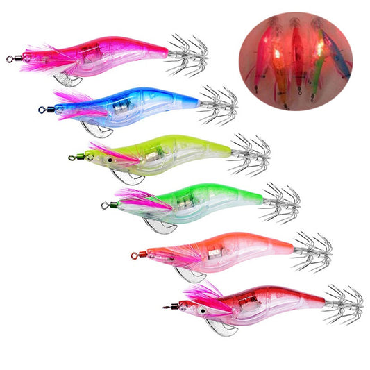 6Pcs Electronic LED Light Night Fishing Lure Shrimp Jigs Bait Fish Tackle Set