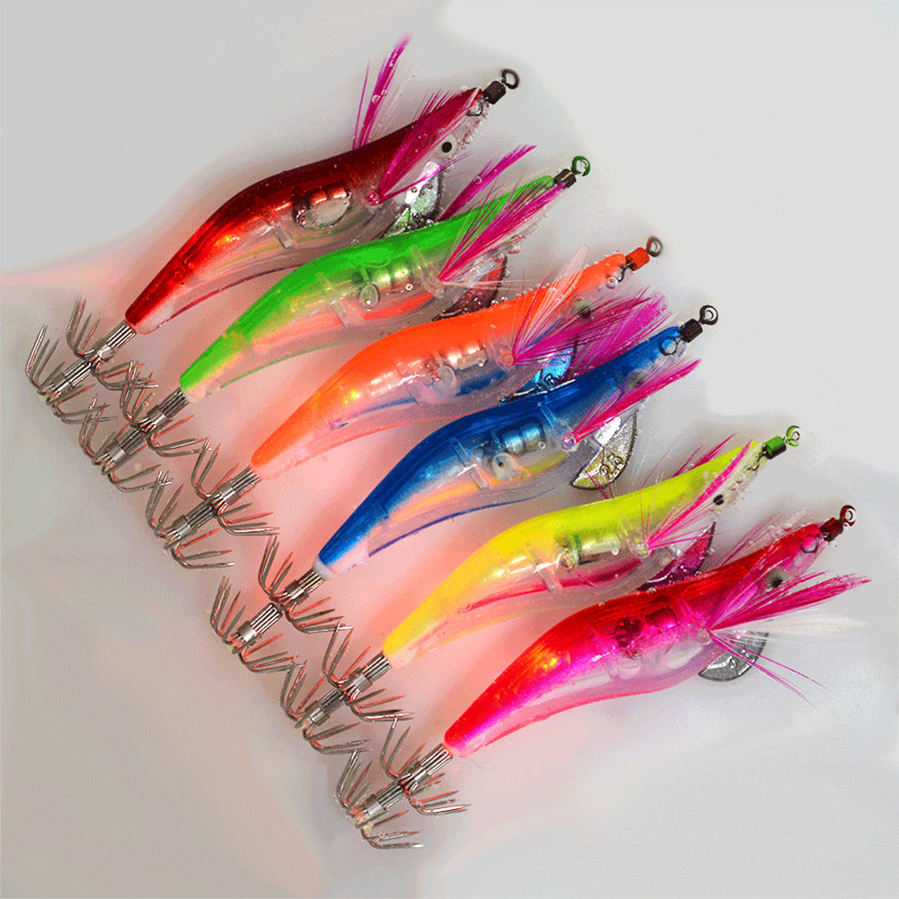 6Pcs Electronic LED Light Night Fishing Lure Shrimp Jigs Bait Fish Tackle Set