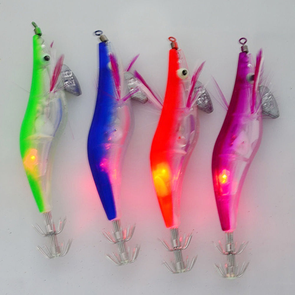 6Pcs Electronic LED Light Night Fishing Lure Shrimp Jigs Bait Fish Tackle Set
