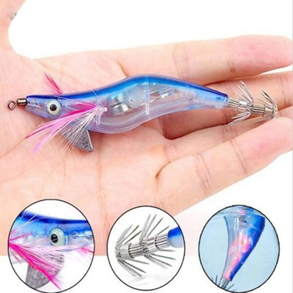 6Pcs Electronic LED Light Night Fishing Lure Shrimp Jigs Bait Fish Tackle Set