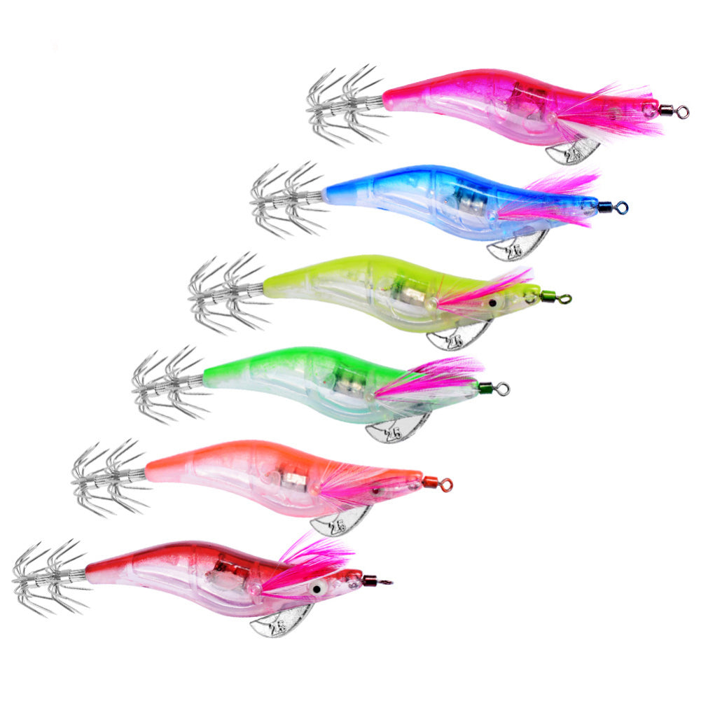 6Pcs Electronic LED Light Night Fishing Lure Shrimp Jigs Bait Fish Tackle Set
