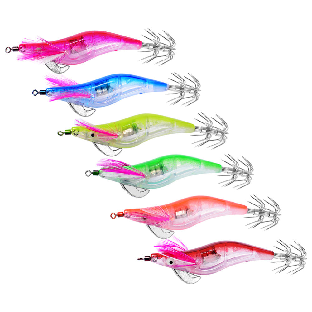 6Pcs Electronic LED Light Night Fishing Lure Shrimp Jigs Bait Fish Tackle Set