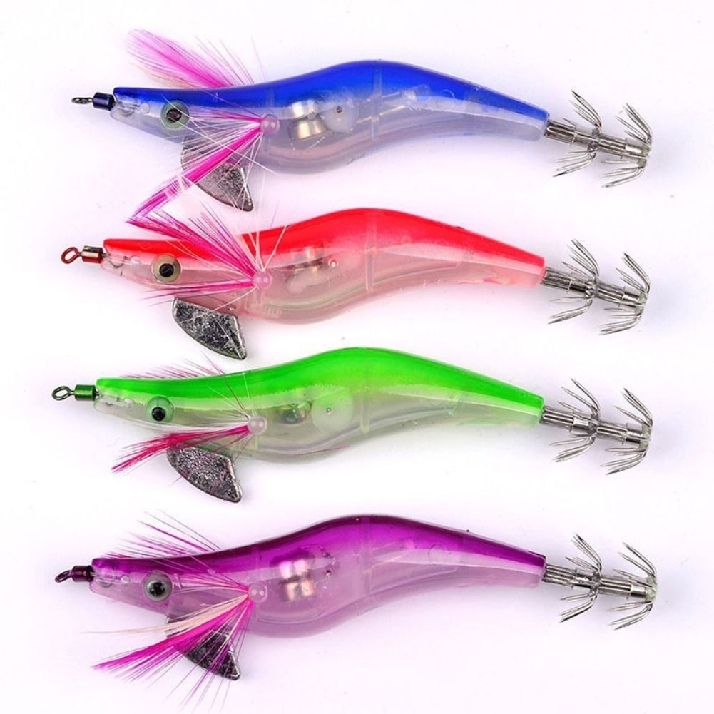 6Pcs Electronic LED Light Night Fishing Lure Shrimp Jigs Bait Fish Tackle Set