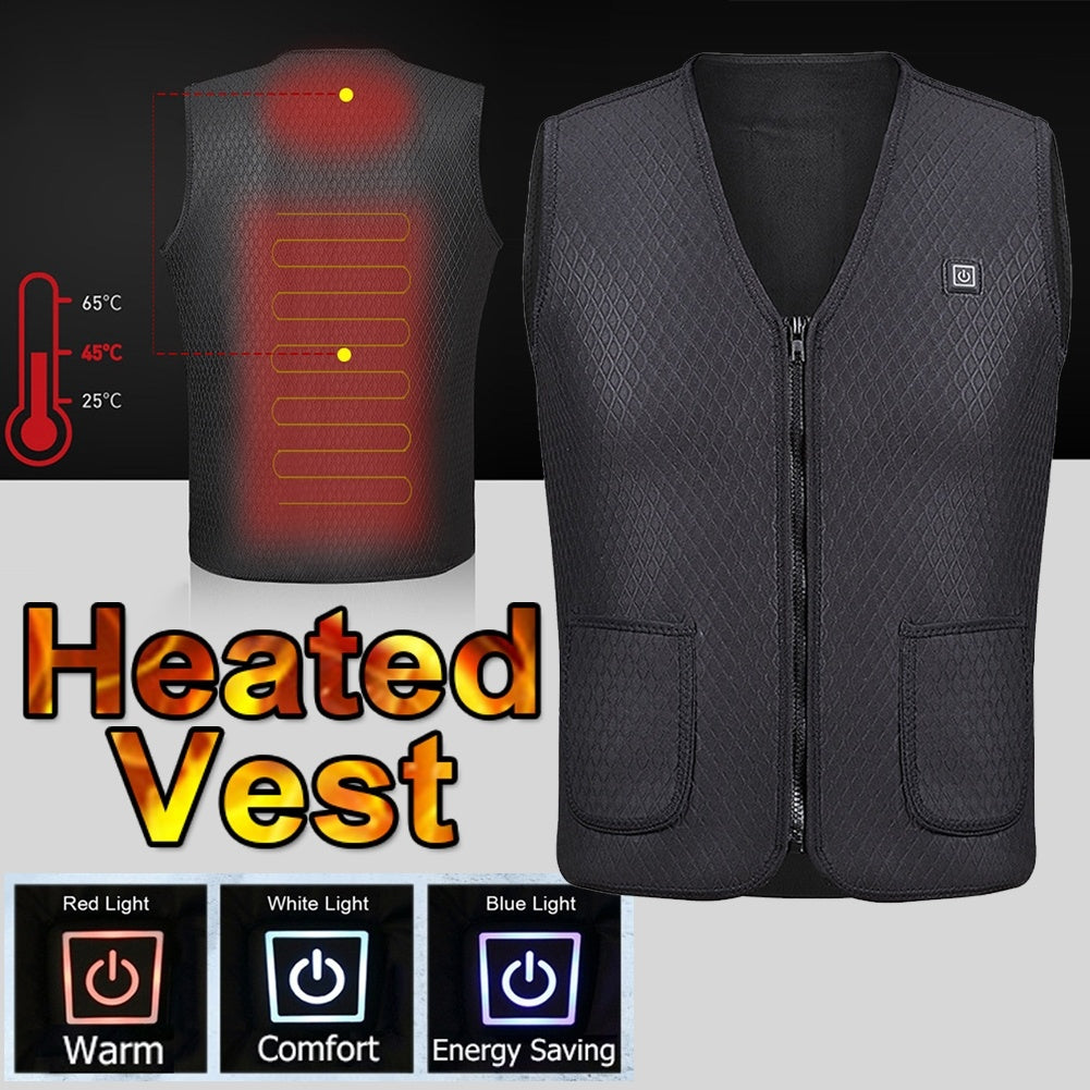 Zipper Pocket Sleeveless USB Electric Heating Winter Warm Unisex Vest Waistcoat