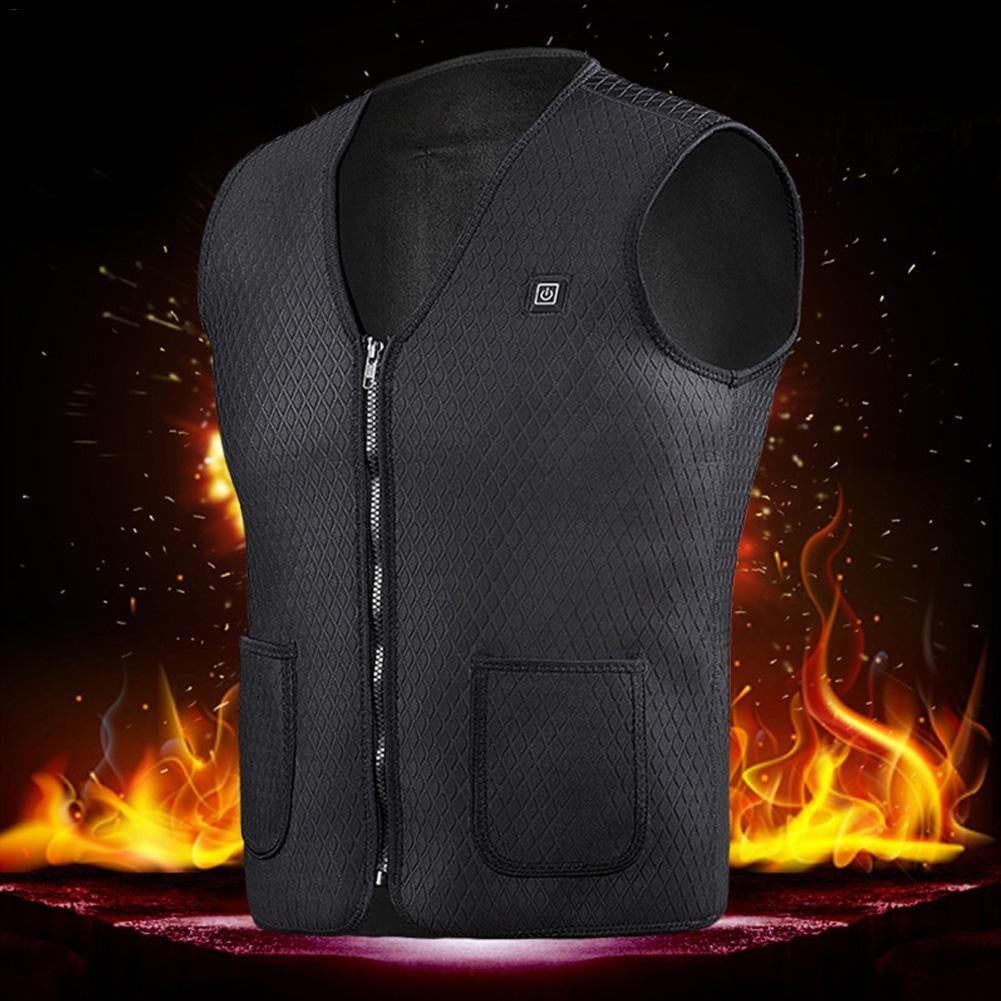 Zipper Pocket Sleeveless USB Electric Heating Winter Warm Unisex Vest Waistcoat