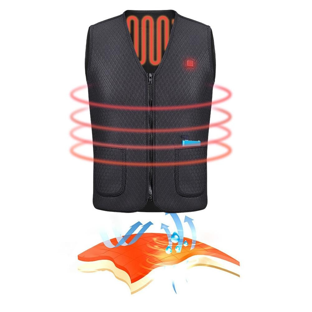 Zipper Pocket Sleeveless USB Electric Heating Winter Warm Unisex Vest Waistcoat