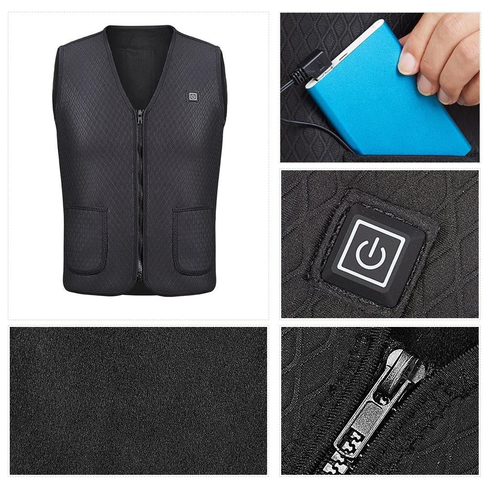 Zipper Pocket Sleeveless USB Electric Heating Winter Warm Unisex Vest Waistcoat