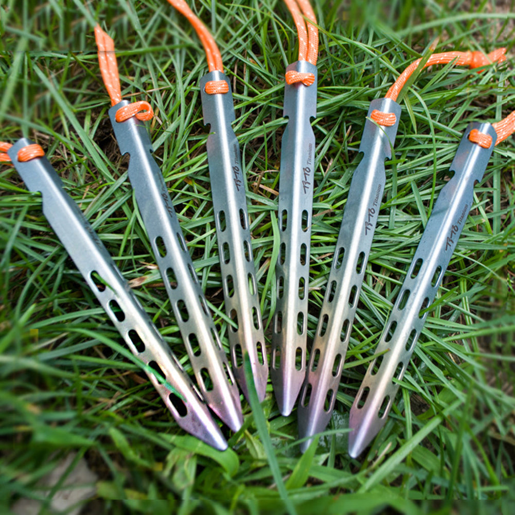 4/6Pcs Outdoor Camping Fishing Titanium Tent Canopy Stake Pegs V-Shape Nail Tool