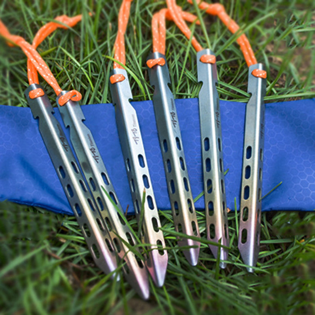 4/6Pcs Outdoor Camping Fishing Titanium Tent Canopy Stake Pegs V-Shape Nail Tool