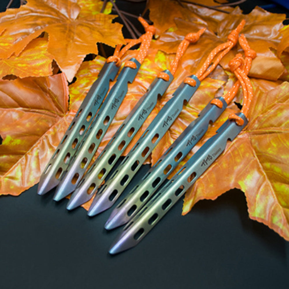 4/6Pcs Outdoor Camping Fishing Titanium Tent Canopy Stake Pegs V-Shape Nail Tool