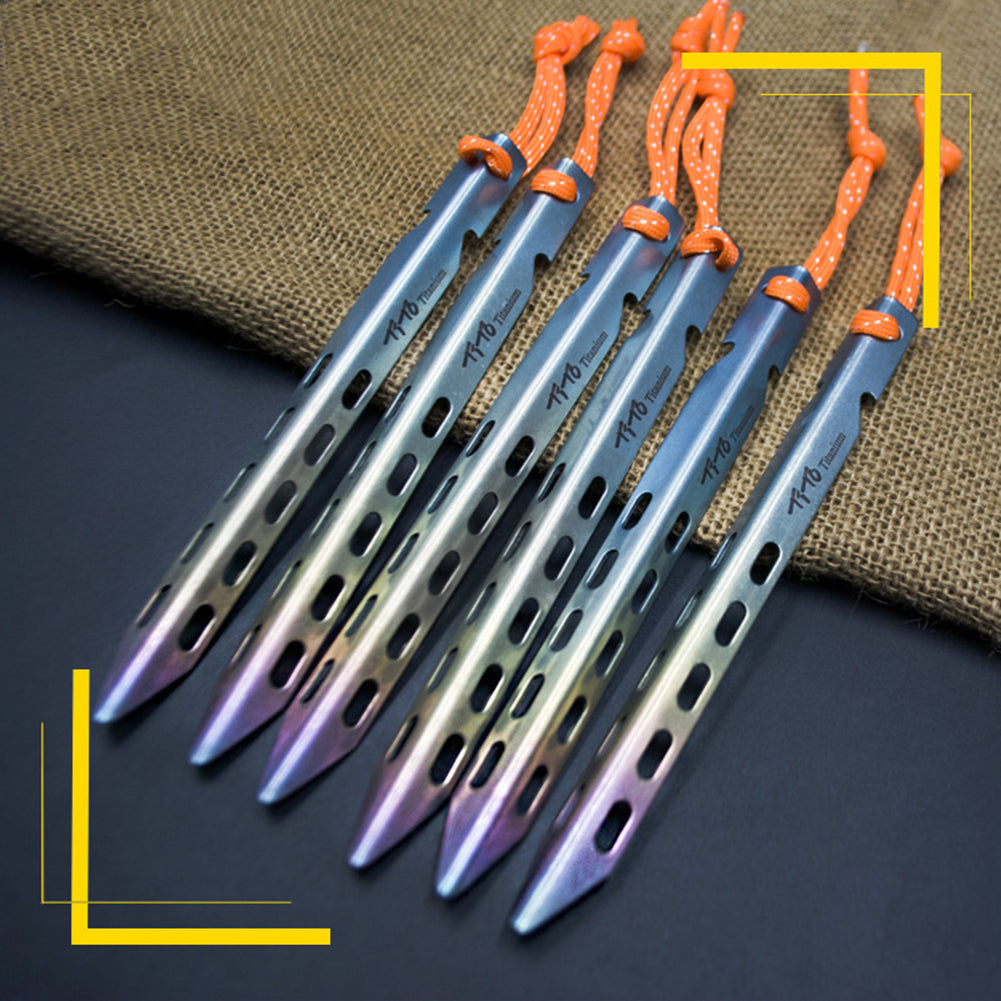 4/6Pcs Outdoor Camping Fishing Titanium Tent Canopy Stake Pegs V-Shape Nail Tool