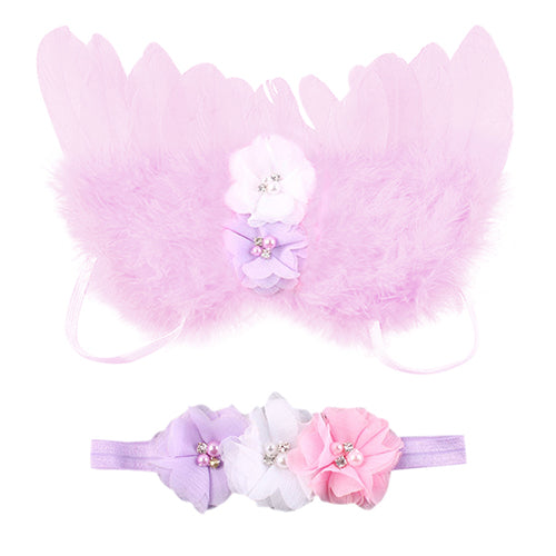 Newborn Kids Baby Lovely Feather Angel Wings Flower Hair Band Photography Props