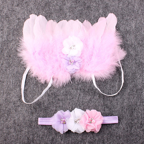 Newborn Kids Baby Lovely Feather Angel Wings Flower Hair Band Photography Props