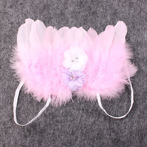 Newborn Kids Baby Lovely Feather Angel Wings Flower Hair Band Photography Props