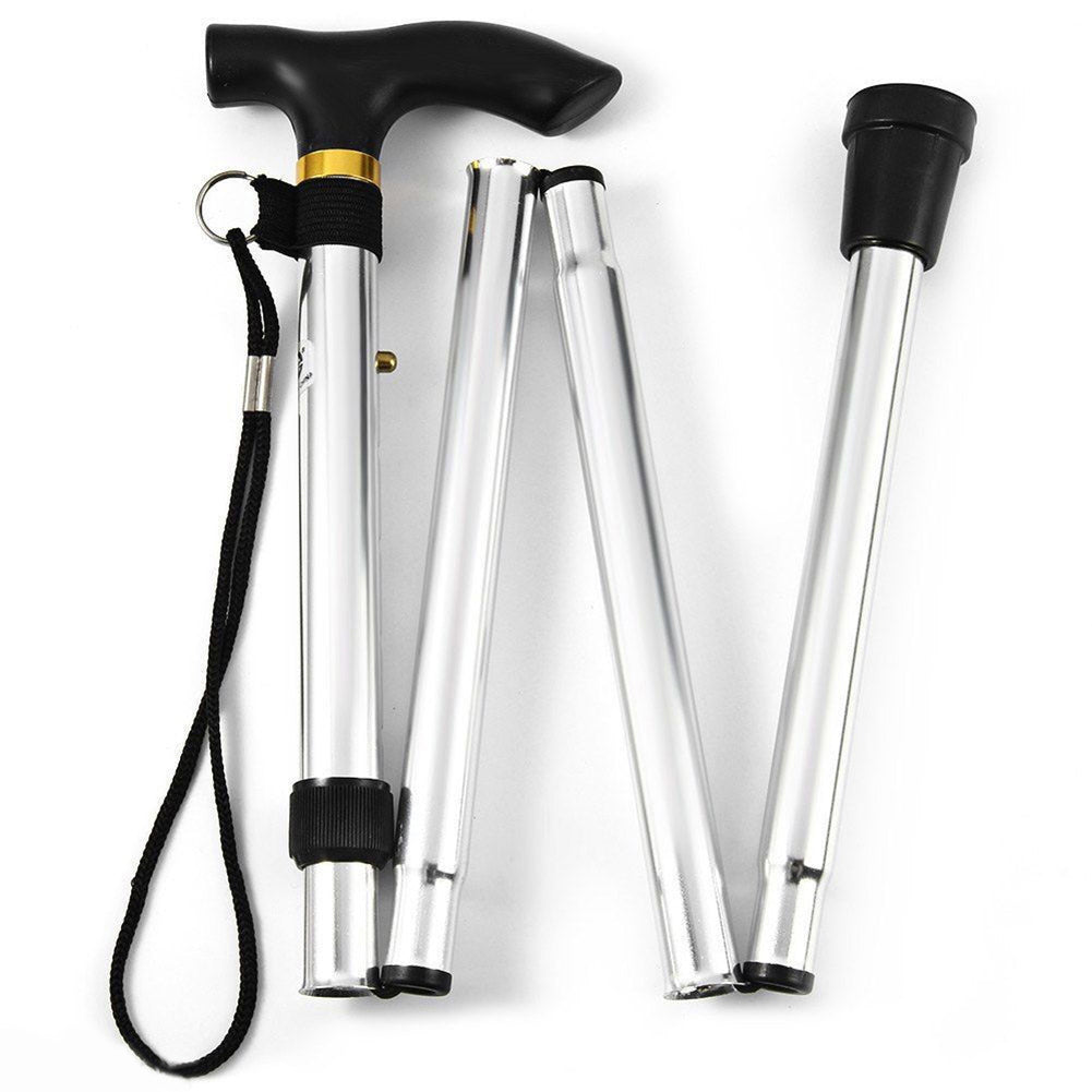 Collapsible Aluminum Alloy Walking Stick Foldable Column Hiking Travel Cane