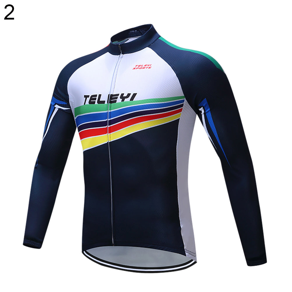 Men's Fashion Sporty Quick Dry Racing Cycling Stand Collar Long Sleeve Top