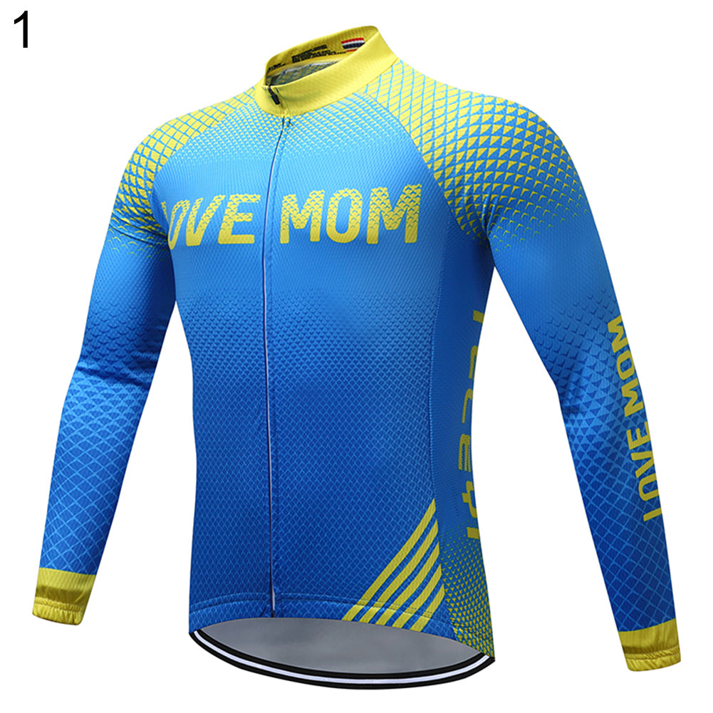 Men's Fashion Sporty Quick Dry Racing Cycling Stand Collar Long Sleeve Top