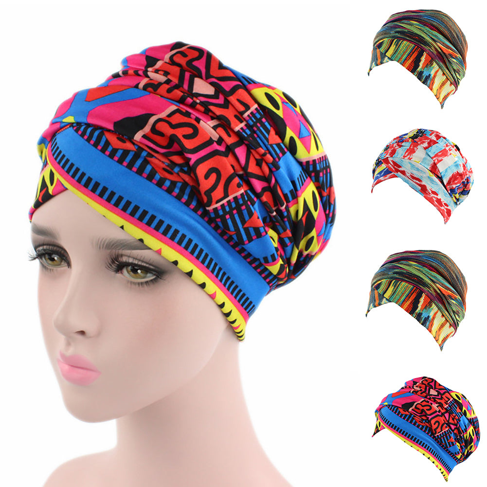 Fashion Printed Women Muslim Hijab Turban Elastic Cotton Head Wrap Hat Headscarf