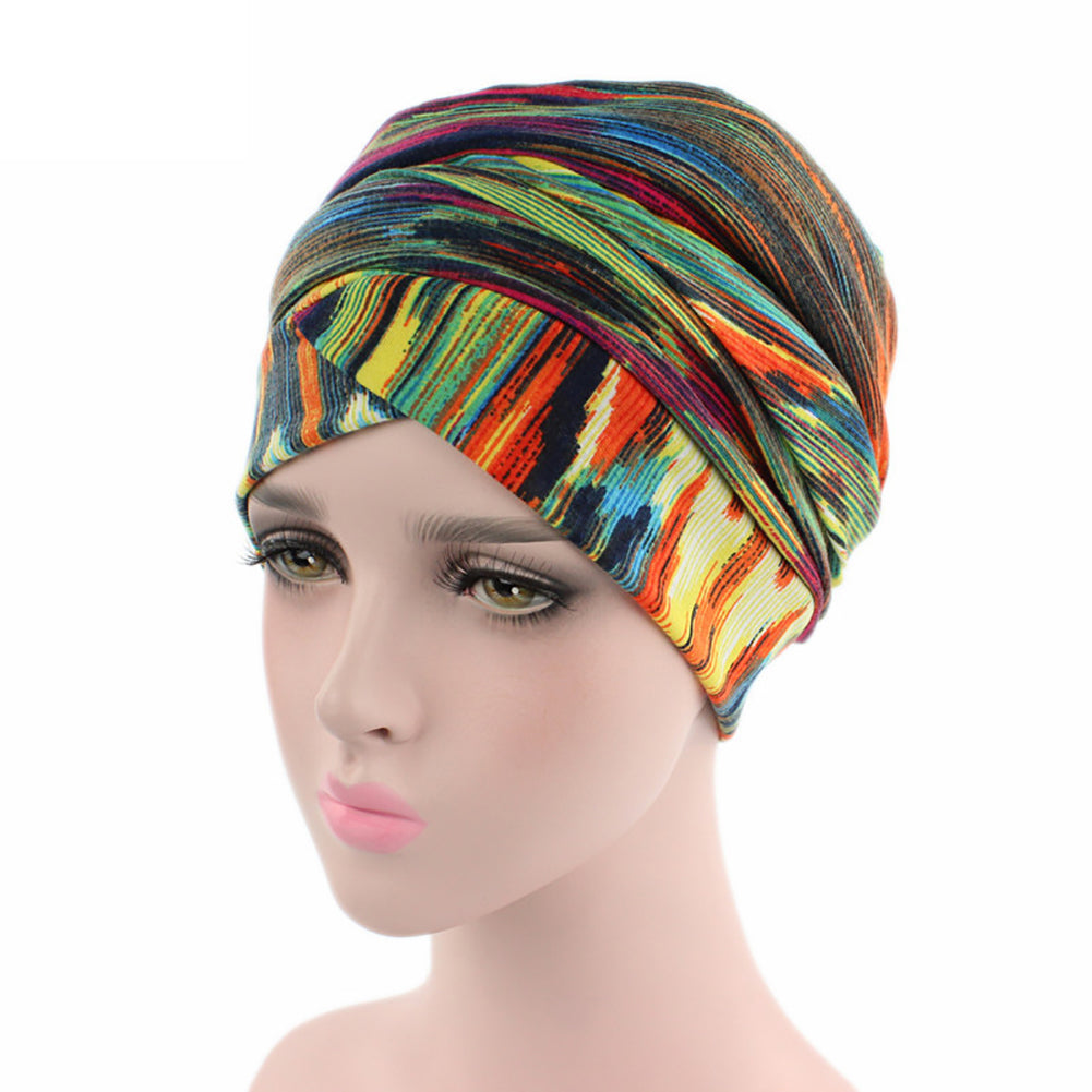 Fashion Printed Women Muslim Hijab Turban Elastic Cotton Head Wrap Hat Headscarf