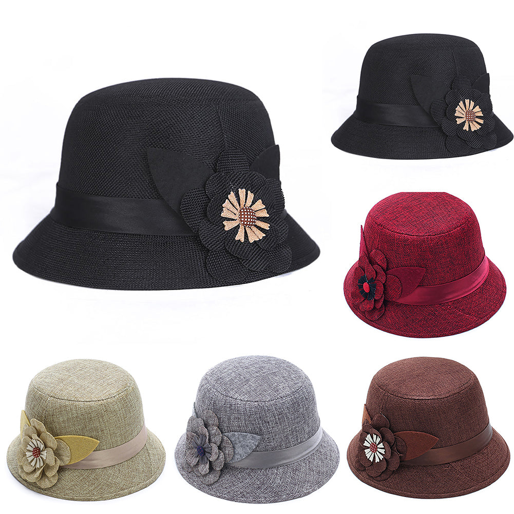 Retro Spring Summer Flower Linen Wide Brim Cocktail Party Travel Ladies Hat Gift