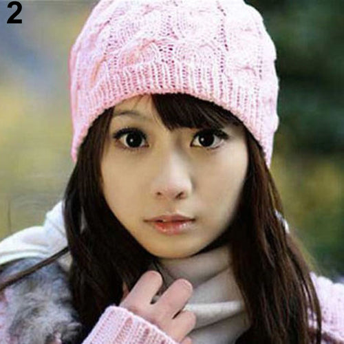 Women's Sweet Knit Crochet Ski Hat Winter Warm Braided Baggy Beret Beanie Cap