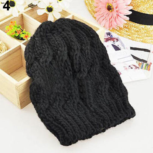 Women's Sweet Knit Crochet Ski Hat Winter Warm Braided Baggy Beret Beanie Cap