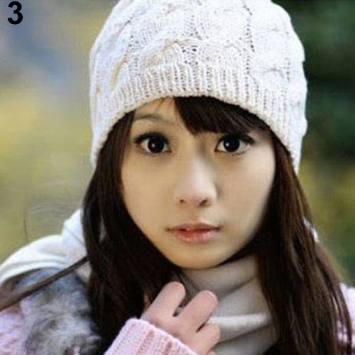 Women's Sweet Knit Crochet Ski Hat Winter Warm Braided Baggy Beret Beanie Cap