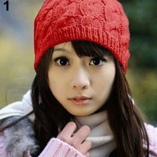 Women's Sweet Knit Crochet Ski Hat Winter Warm Braided Baggy Beret Beanie Cap