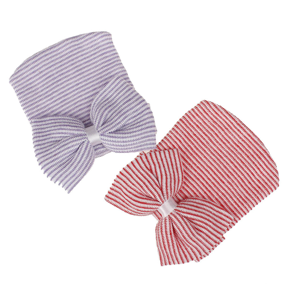 Lovely Newborn Baby Big Bow Striped Beanie Cap Photography Prop Knitted Hat