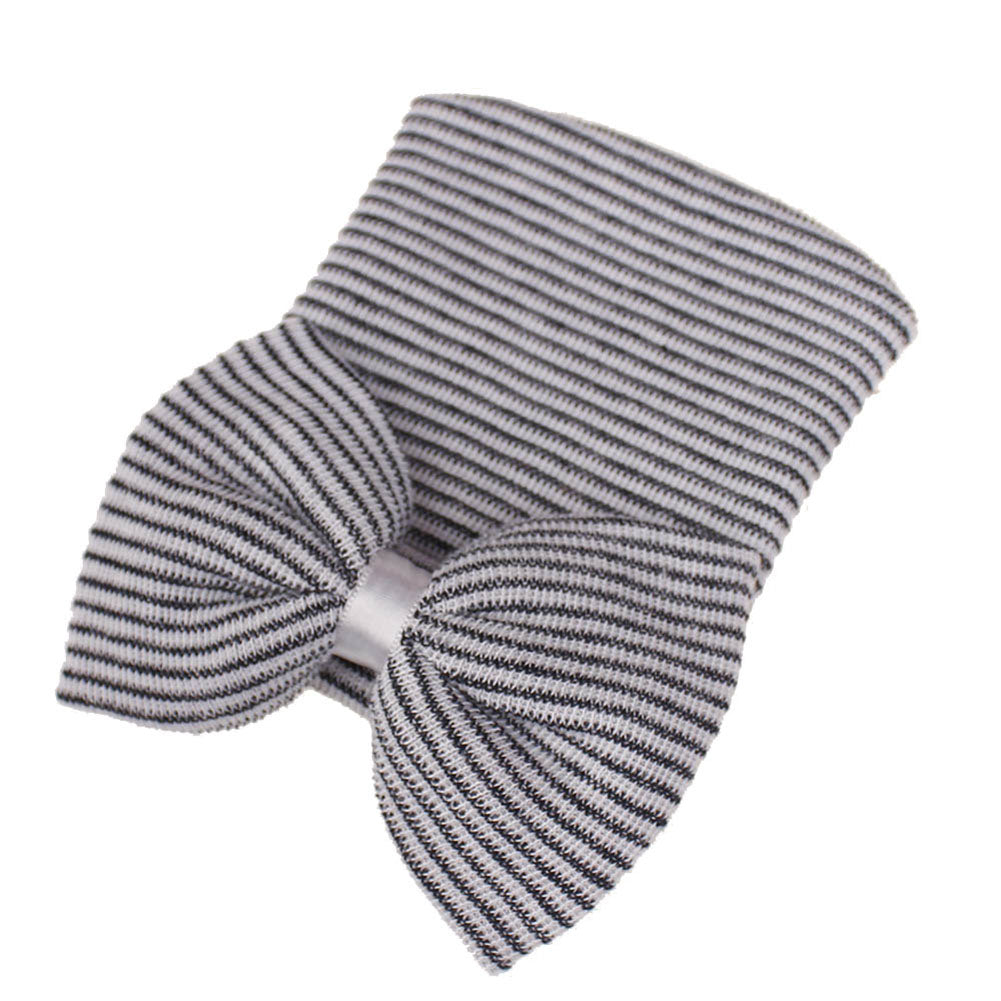 Lovely Newborn Baby Big Bow Striped Beanie Cap Photography Prop Knitted Hat