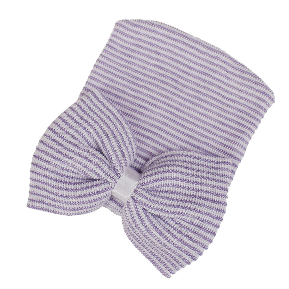 Lovely Newborn Baby Big Bow Striped Beanie Cap Photography Prop Knitted Hat