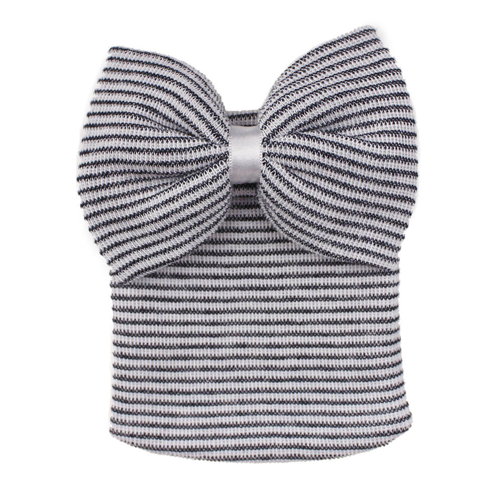 Lovely Newborn Baby Big Bow Striped Beanie Cap Photography Prop Knitted Hat