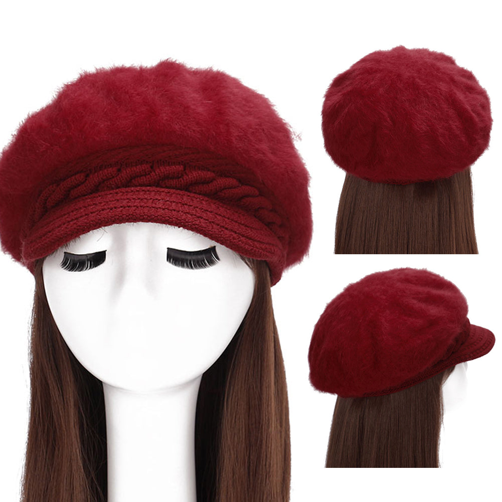 Women Fashion Faux Rabbit Fur Knitted Hat Outdoor Winter Thicken Warm Beret