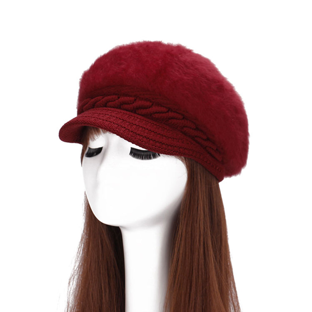 Women Fashion Faux Rabbit Fur Knitted Hat Outdoor Winter Thicken Warm Beret