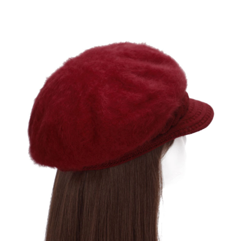 Women Fashion Faux Rabbit Fur Knitted Hat Outdoor Winter Thicken Warm Beret