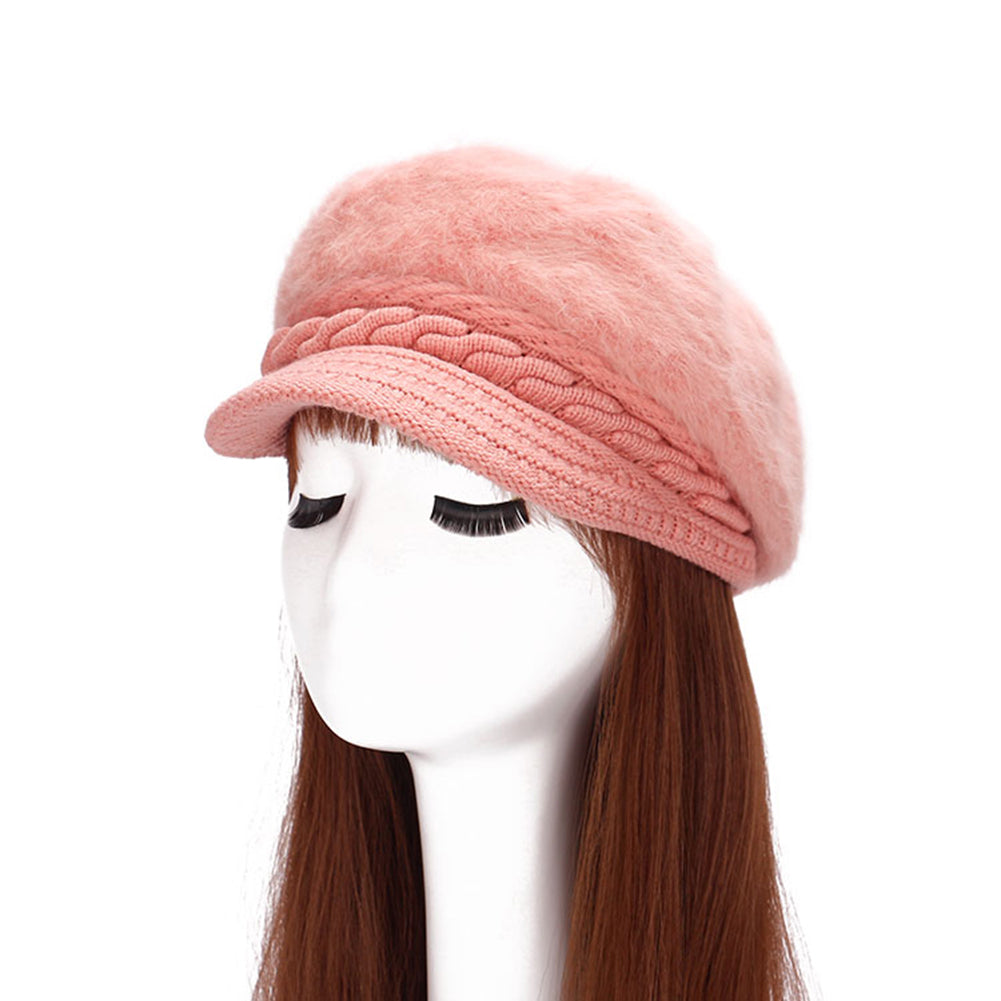 Women Fashion Faux Rabbit Fur Knitted Hat Outdoor Winter Thicken Warm Beret