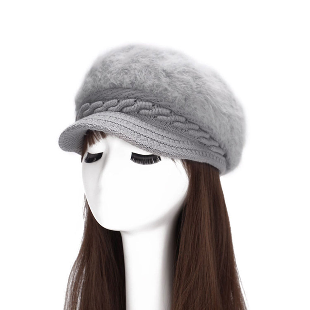 Women Fashion Faux Rabbit Fur Knitted Hat Outdoor Winter Thicken Warm Beret