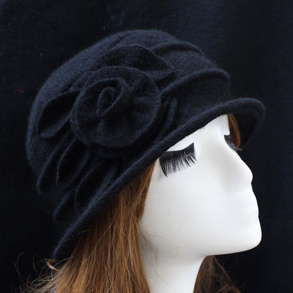 Vintage Women Wool Church Cloche Flapper Hat Lady Bucket Winter Flower Cap