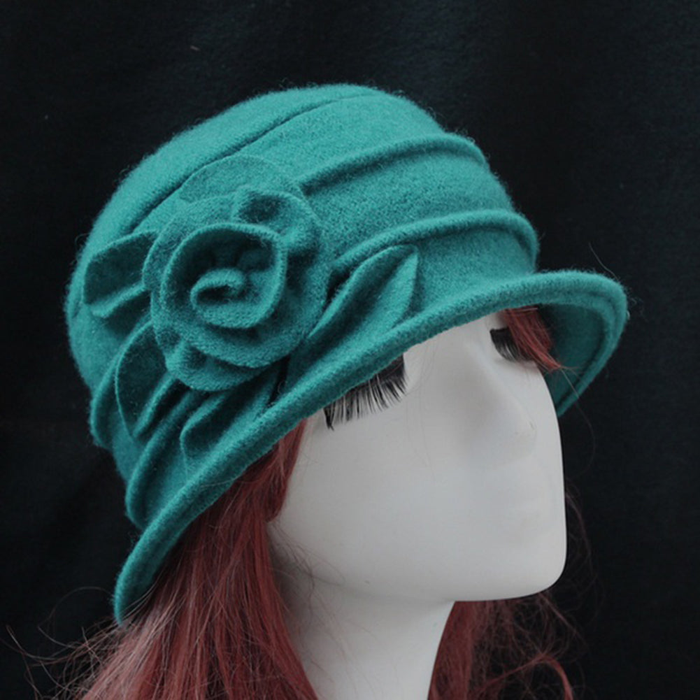 Vintage Women Wool Church Cloche Flapper Hat Lady Bucket Winter Flower Cap