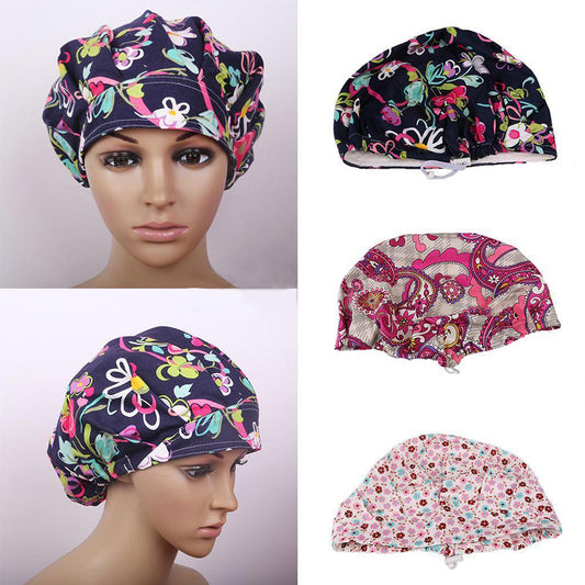 Floral Print Scrub Cap Hospital Medical Surgical Surgery Hat for Doctor Nurses