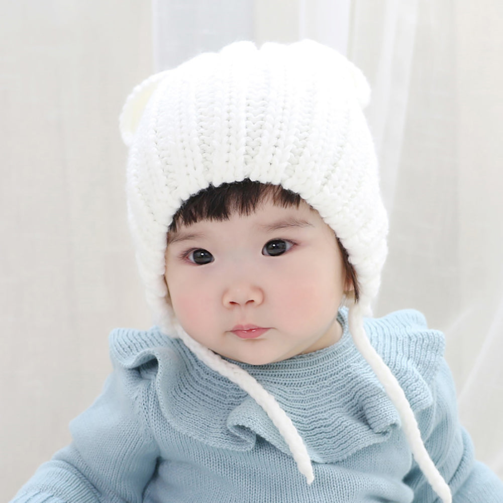Bear Ears Cute Baby Hat Newborn Beanie Winter Warm Solid Color Knitted Cap