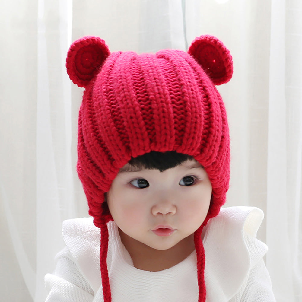 Bear Ears Cute Baby Hat Newborn Beanie Winter Warm Solid Color Knitted Cap