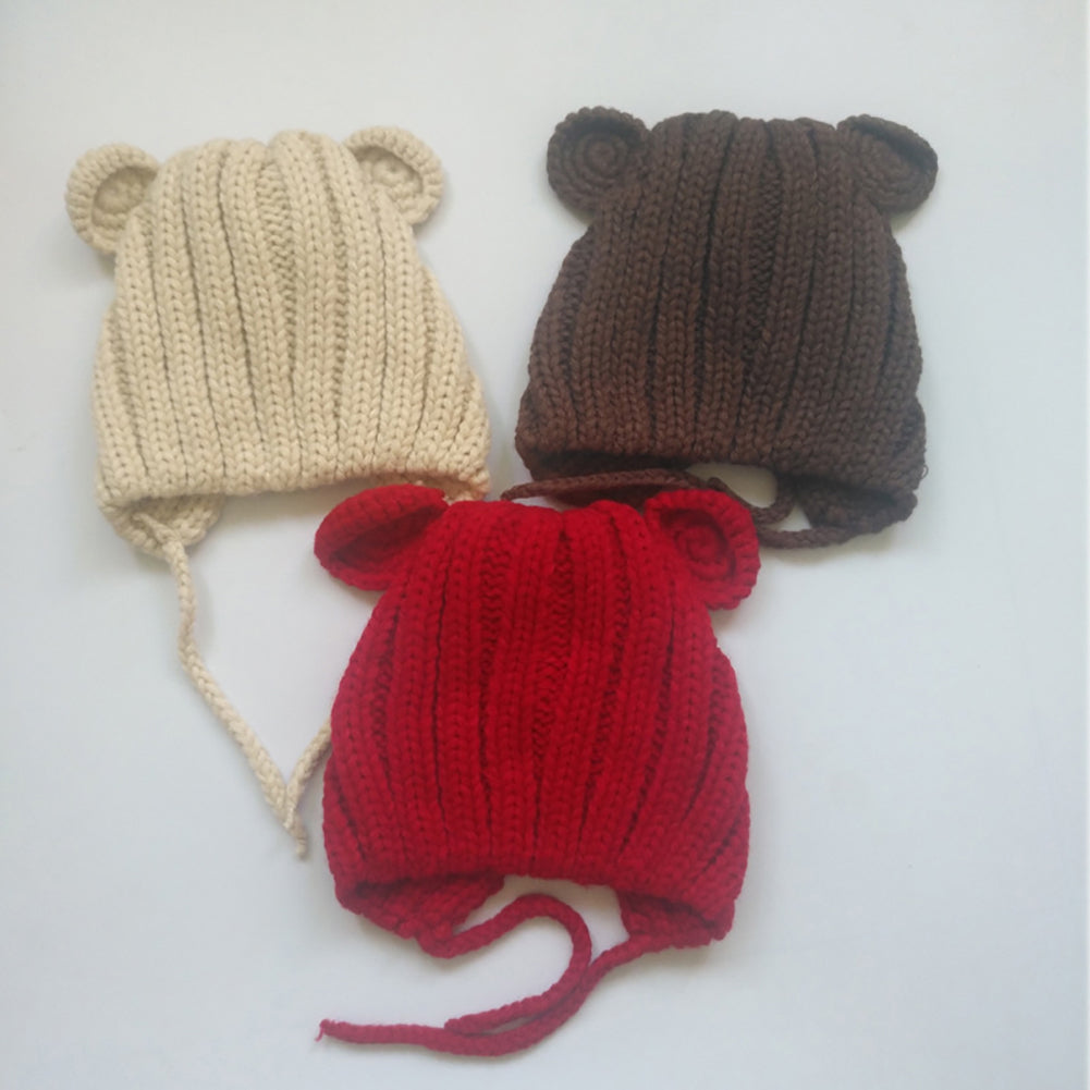 Bear Ears Cute Baby Hat Newborn Beanie Winter Warm Solid Color Knitted Cap