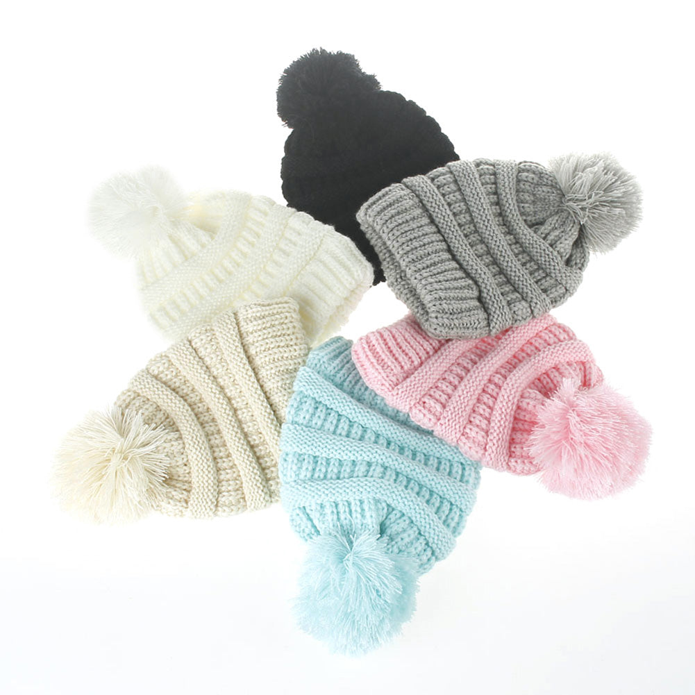 Fashion Winter Warm Baby Boys Girls Knitted Hat Solid Color Crochet Beanie Cap