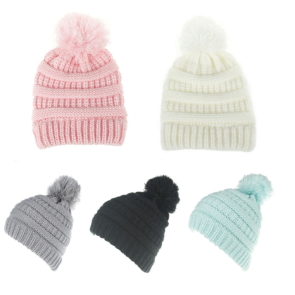 Fashion Winter Warm Baby Boys Girls Knitted Hat Solid Color Crochet Beanie Cap