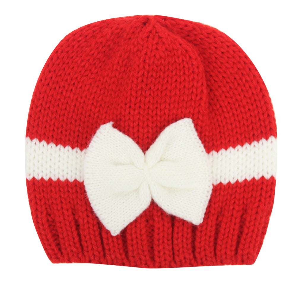 Infant Baby Boys Girls Winter Warm Patchwork Bowknot Beanie Cap Knitted Hat