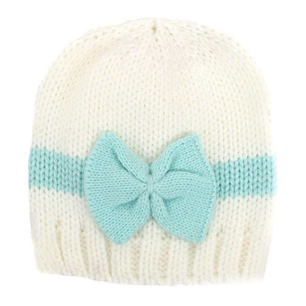 Infant Baby Boys Girls Winter Warm Patchwork Bowknot Beanie Cap Knitted Hat