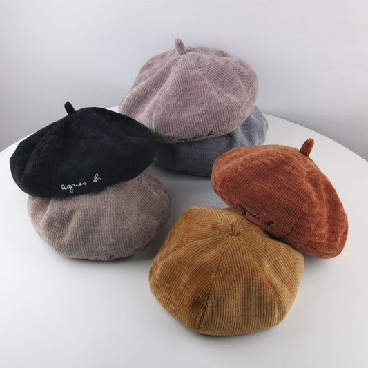 Letter Design Kids Adult Autumn Winter Soft Warm Unisex Round Cap Beret Hat